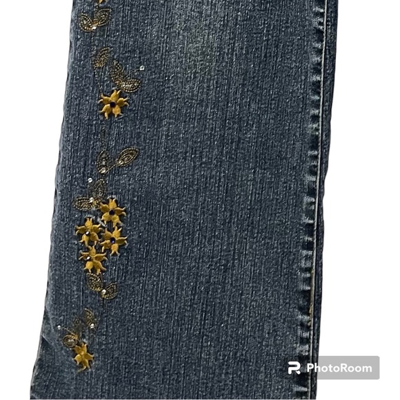 Pristine  Vintage Jeans Gold Embroidered Bling  Low Rise Flare Legs Rare 7/8 Y2K - Picture 4 of 7